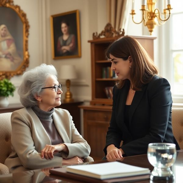 Poradkyně konzultuje se seniorskou klientkou